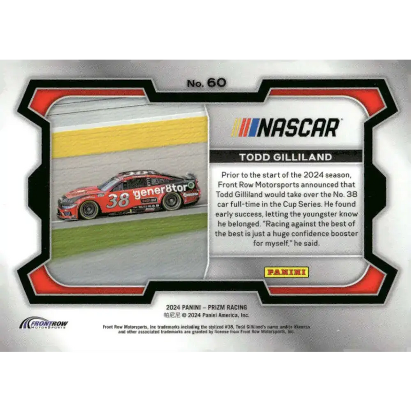2024 Panini Prizm Rides #60 Todd Gilliland NM-MT Gener8tor Skills/Front Row Motorsports/Ford Racing Card - Racing Card