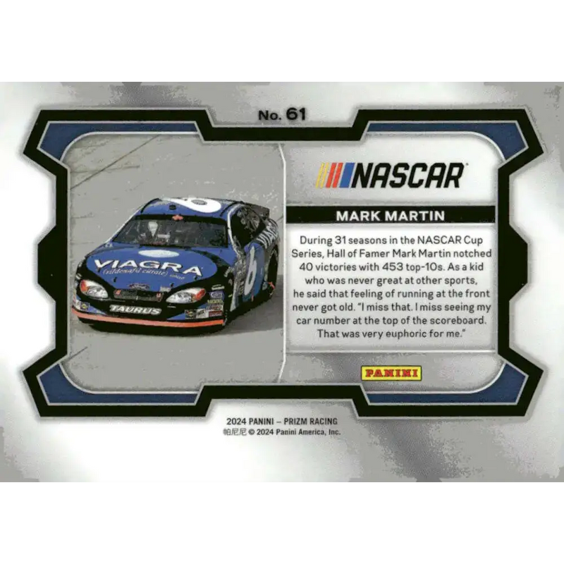 2024 Panini Prizm Rides #61 Mark Martin NM-MT Viagra/Roush Racing/Ford Racing Card - Racing Card Single