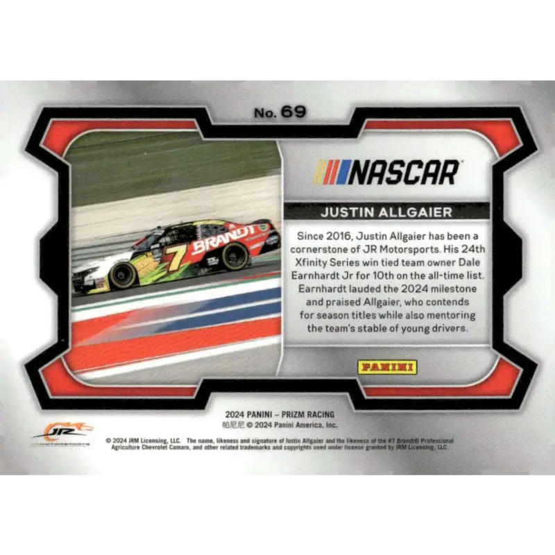 2024 Panini Prizm Rides #69 Justin Allgaier NM-MT Brandt/JR Motorsports/Chevrolet Racing Card - Racing Card Single