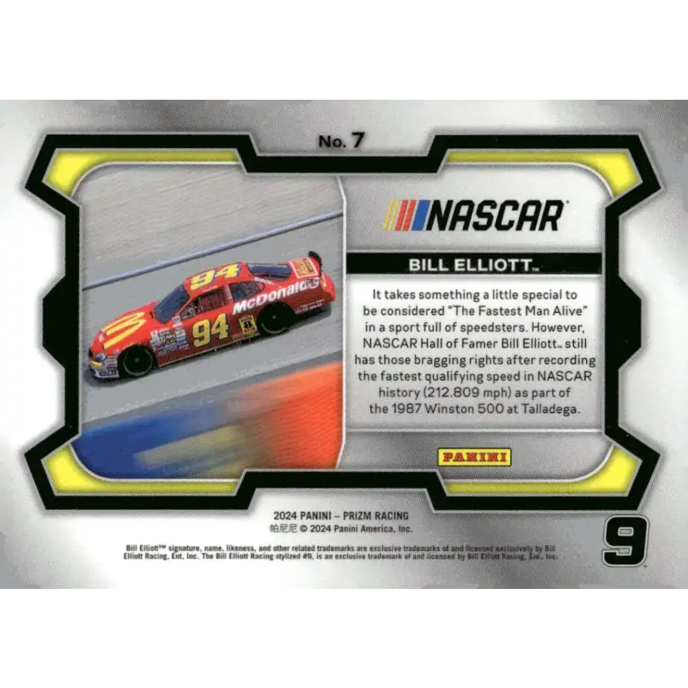 2024 Panini Prizm Rides #7 Bill Elliott NM-MT McDonald’s/Bill Elliott/Ford Racing Card - Racing Card Single