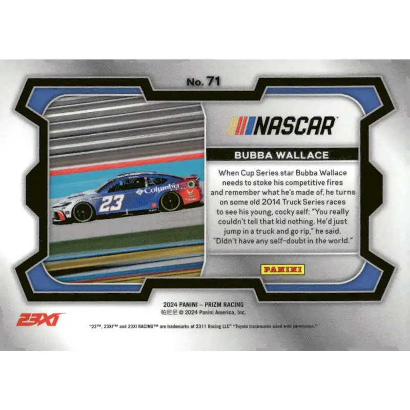2024 Panini Prizm Rides #71 Bubba Wallace NM-MT Columbia/23XI Racing/Toyota Racing Card - Racing Card Single