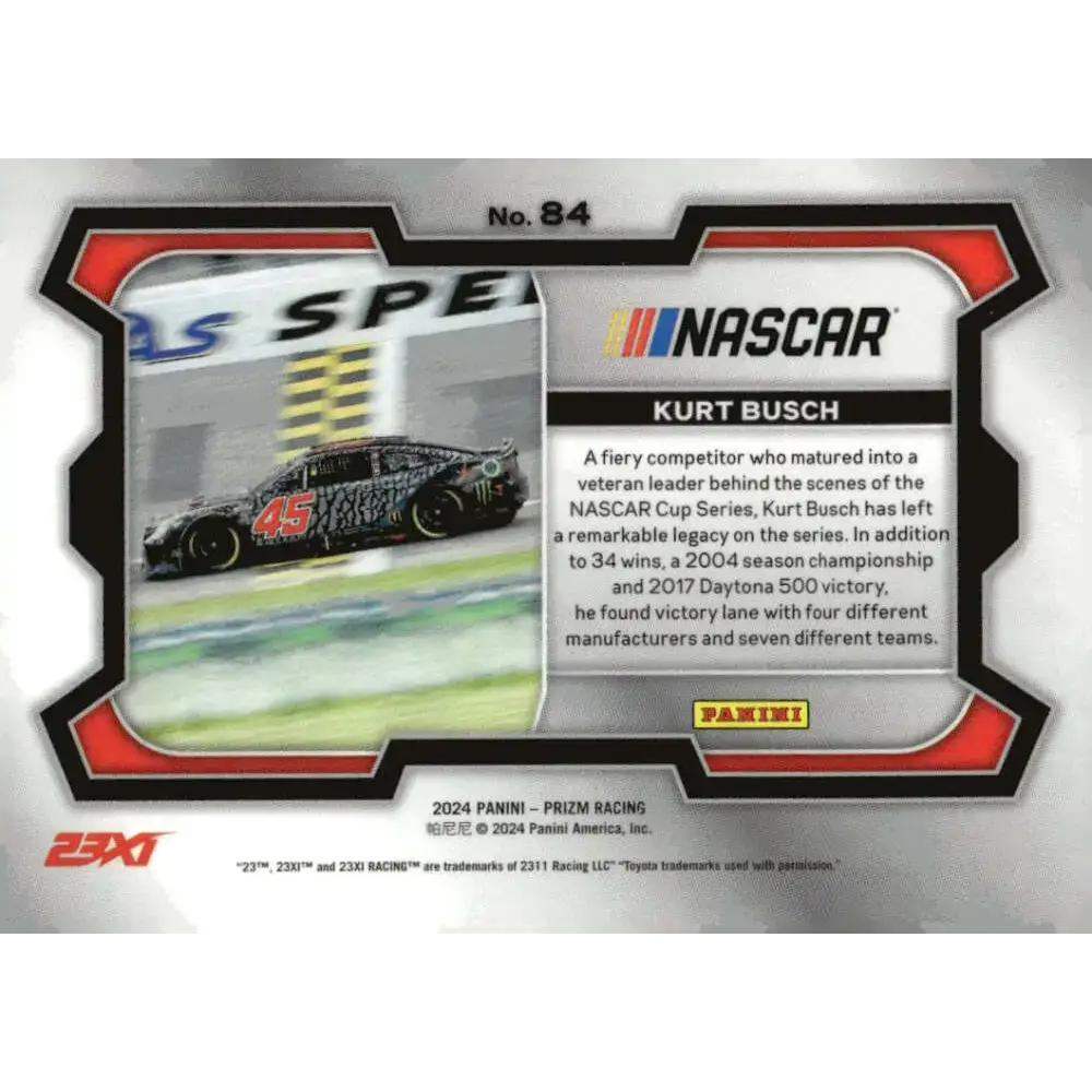 2024 Panini Prizm Rides #84 Kurt Busch NM-MT Jordan Brands/23XI Racing/Toyota Racing Card - Racing Card Single
