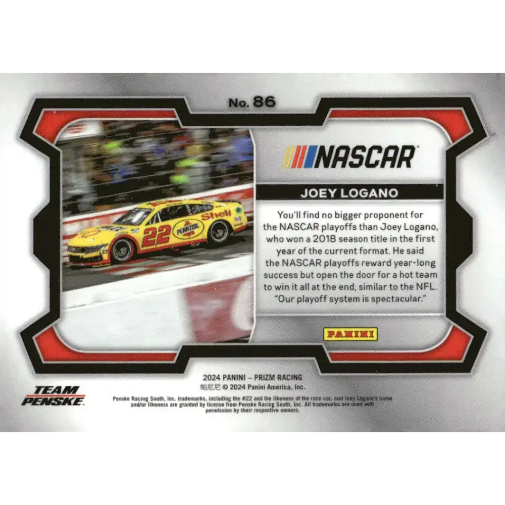 2024 Panini Prizm Rides #86 Joey Logano NM-MT Shell-Pennzoil/Team Penske/Ford Racing Card - Racing Card Single