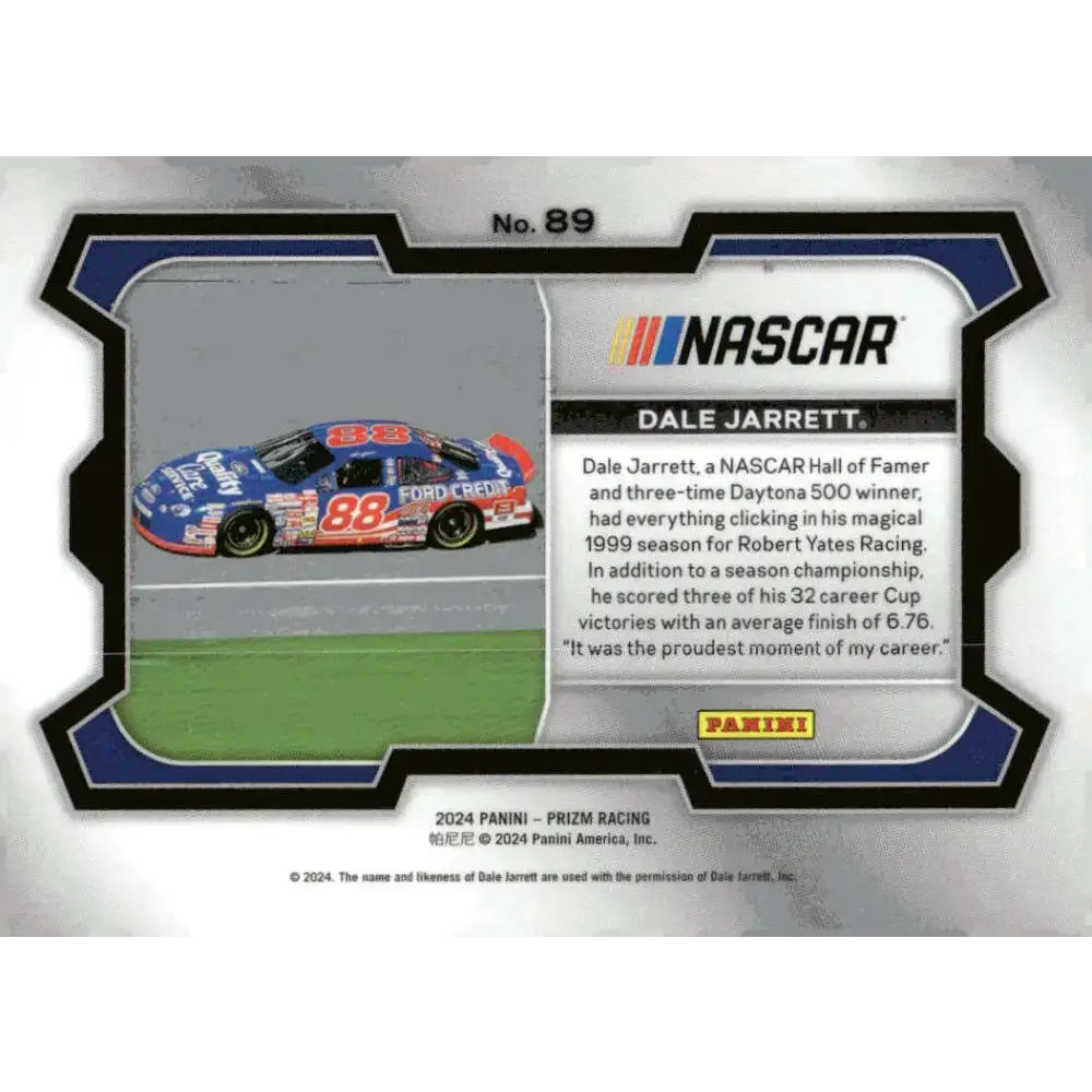2024 Panini Prizm Rides #89 Dale Jarrett NM-MT Quality Care/Robert Yates Racing/Ford Racing Card - Racing Card Single