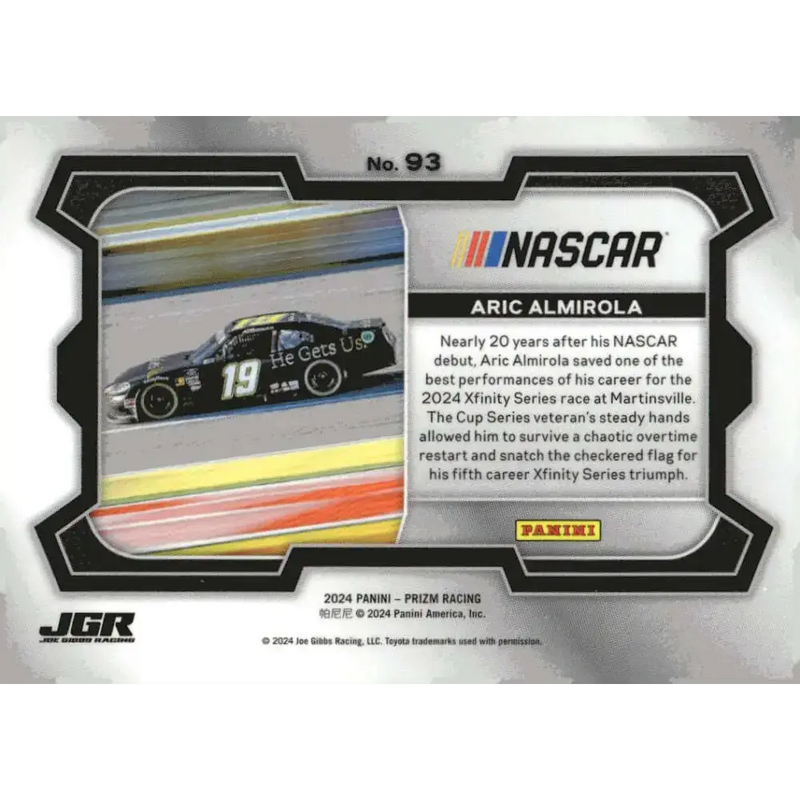 2024 Panini Prizm Rides #93 Aric Almirola NM-MT He Gets Us/Joe Gibbs Racing/Toyota Racing Card - Racing Card Single