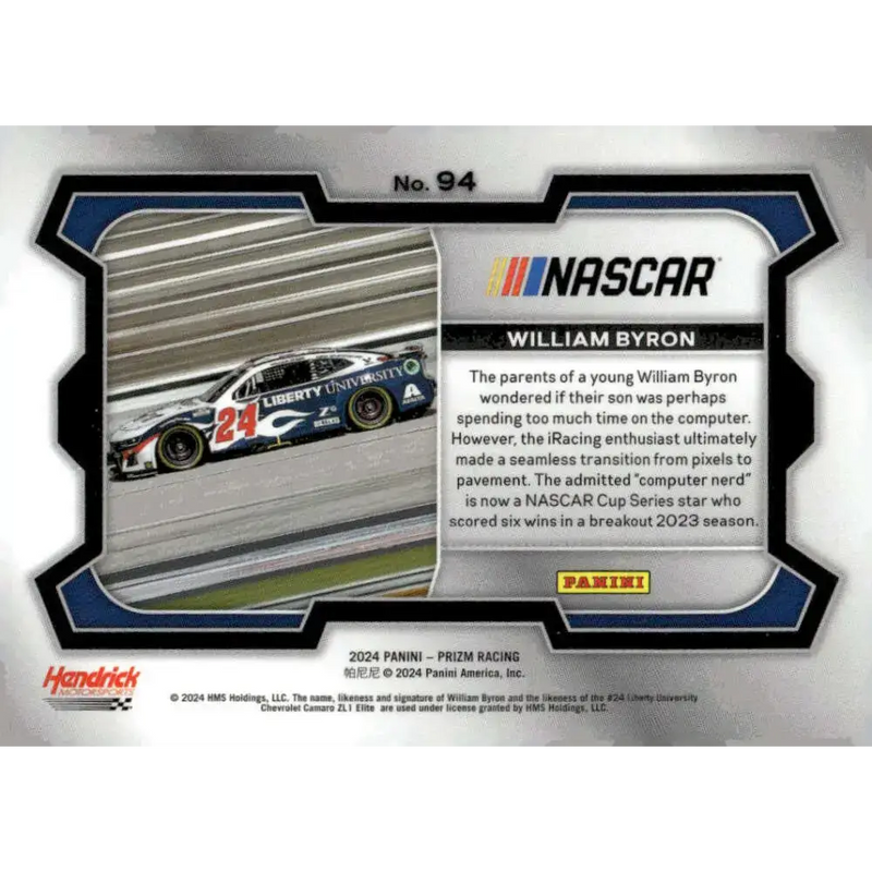 2024 Panini Prizm Rides #94 William Byron NM-MT Liberty University/Hendrick Motorsports/Chevrolet Racing Card - Racing