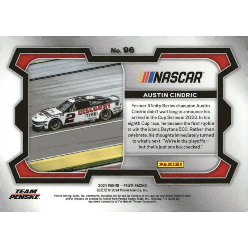 2024 Panini Prizm Rides #96 Austin Cindric NM-MT Discount Tire/Team Penske/Ford Racing Card - Racing Card Single