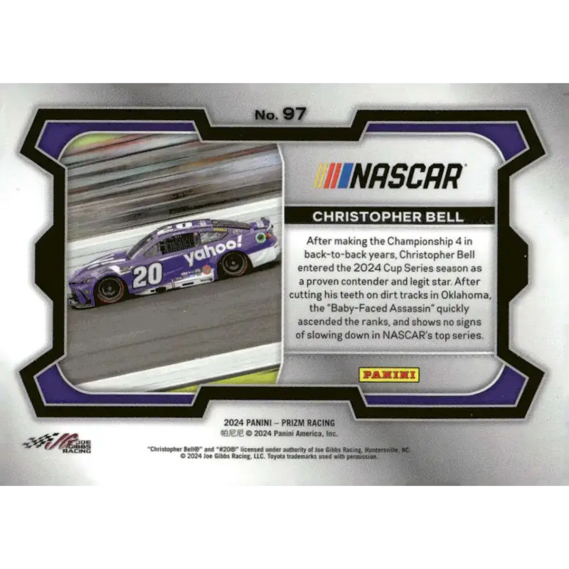 2024 Panini Prizm Rides #97 Christopher Bell NM-MT Yahoo/Joe Gibbs Racing/Toyota Racing Card - Racing Card Single