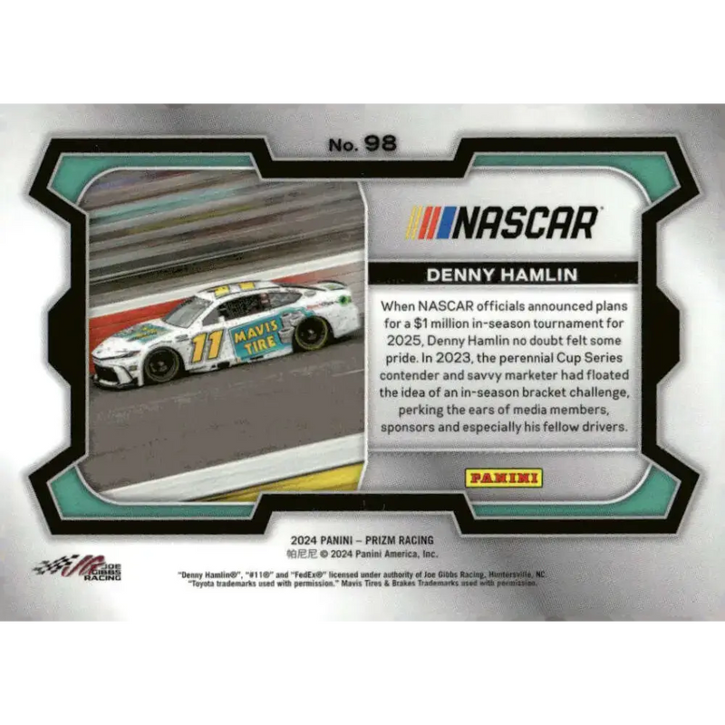 2024 Panini Prizm Rides #98 Denny Hamlin NM-MT Mavis Tires/Joe Gibbs Racing/Toyota Racing Card - Racing Card Single