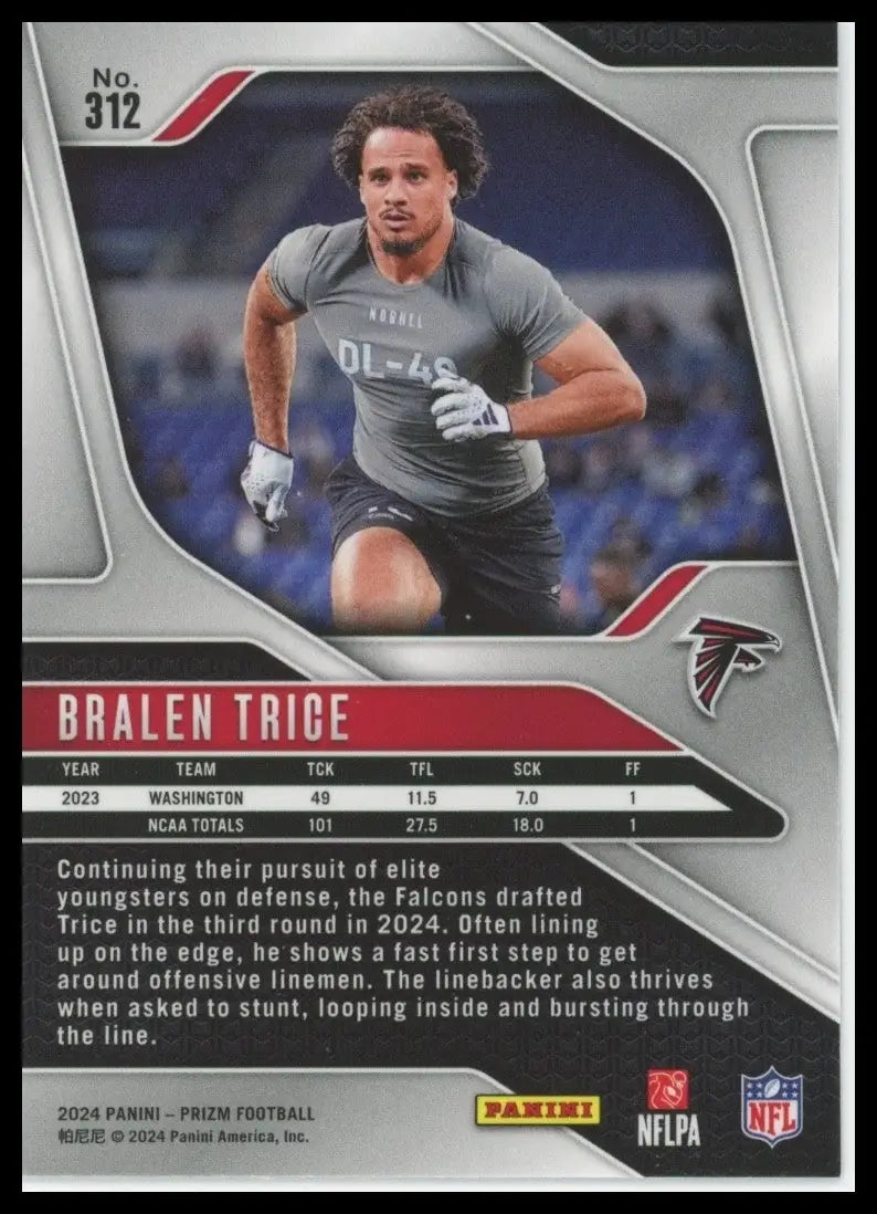 2024 Panini Prizm Rookie Bralen Trice #312 Atlanta Falcons Football Card NFL - Football Card Single