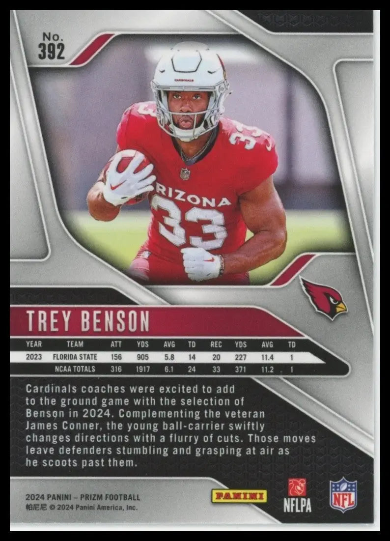 2024 Panini Prizm Rookie Trey Benson #392 Arizona Cardinals Football Card NFL