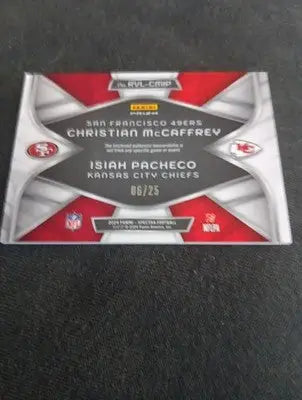 2024 Panini Prizm Spectra Rivals C. McCaffrey I. Pacheco RVL-CMIP. 06/25 NRMT+ - Football Card Single