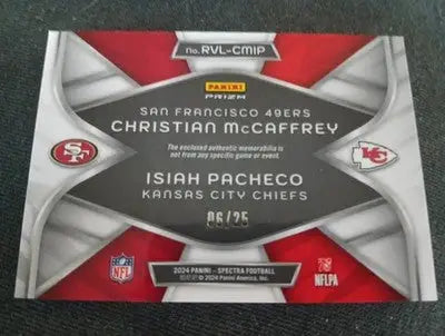 2024 Panini Prizm Spectra Rivals C. McCaffrey I. Pacheco RVL-CMIP. 06/25 NRMT+ - Football Card Single
