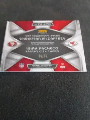 2024 Panini Prizm Spectra Rivals C. McCaffrey I. Pacheco RVL-CMIP. 06/25 NRMT+ - Football Card Single