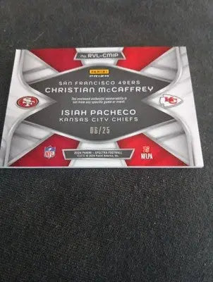2024 Panini Prizm Spectra Rivals C. McCaffrey I. Pacheco RVL-CMIP. 06/25 NRMT+ - Football Card Single