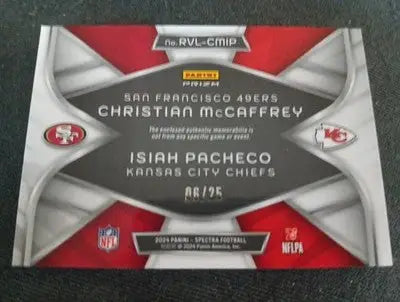 2024 Panini Prizm Spectra Rivals C. McCaffrey I. Pacheco RVL-CMIP. 06/25 NRMT+ - Football Card Single