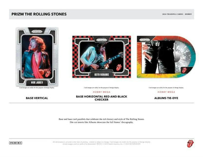 Rolling Stones trading cards from 2024 Panini Prizm Stones Hobby Mega Box