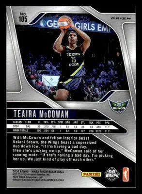 2024 Panini Prizm WNBA #105 Teaira McCowan Green Prizms - Basketball Card Single