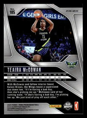 2024 Panini Prizm WNBA #105 Teaira McCowan Ice Prizms - Basketball Card Single