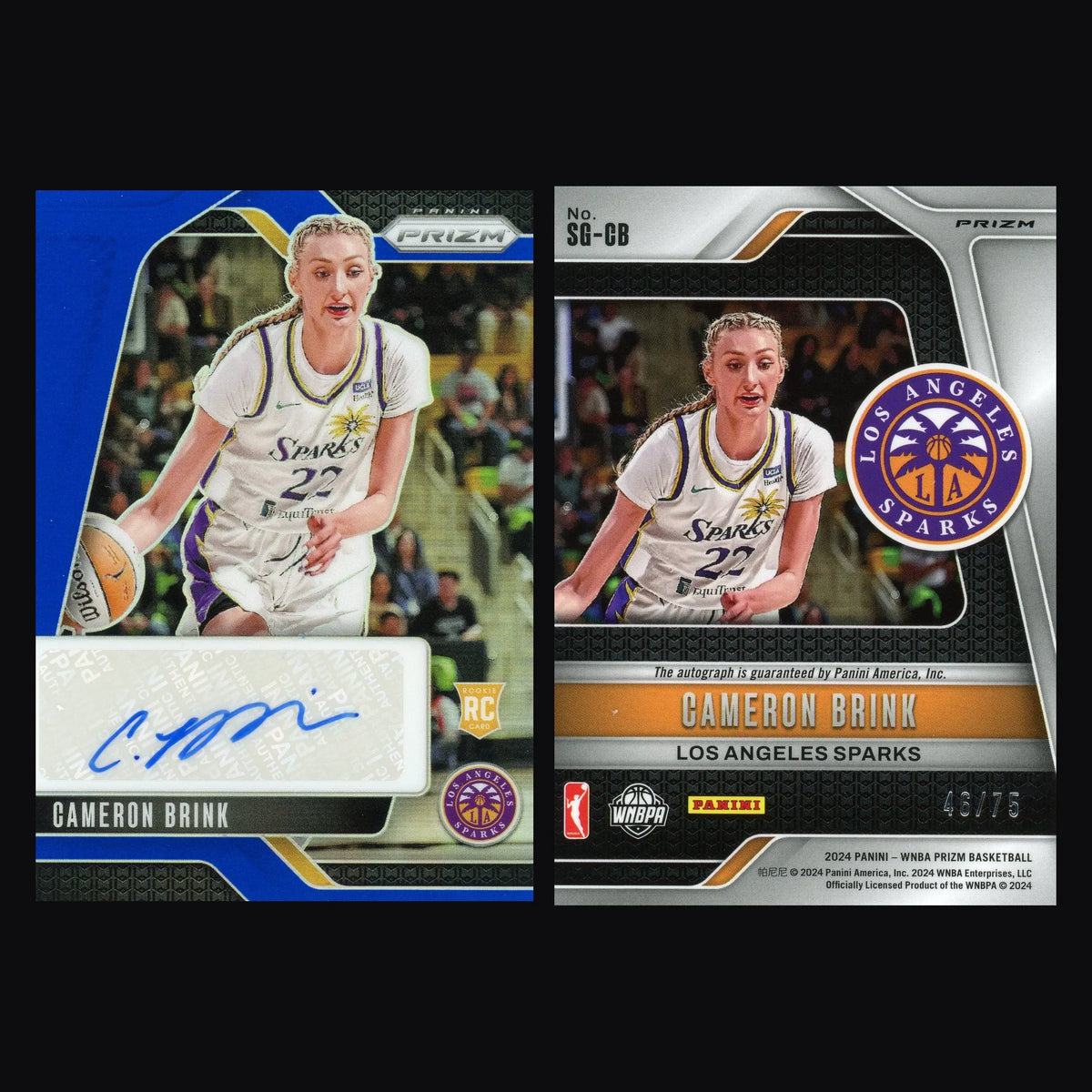 2024 Panini Prizm WNBA Cameron Brink #SG-CB Blue Auto /75 RC Sparks - Basketball Card Single