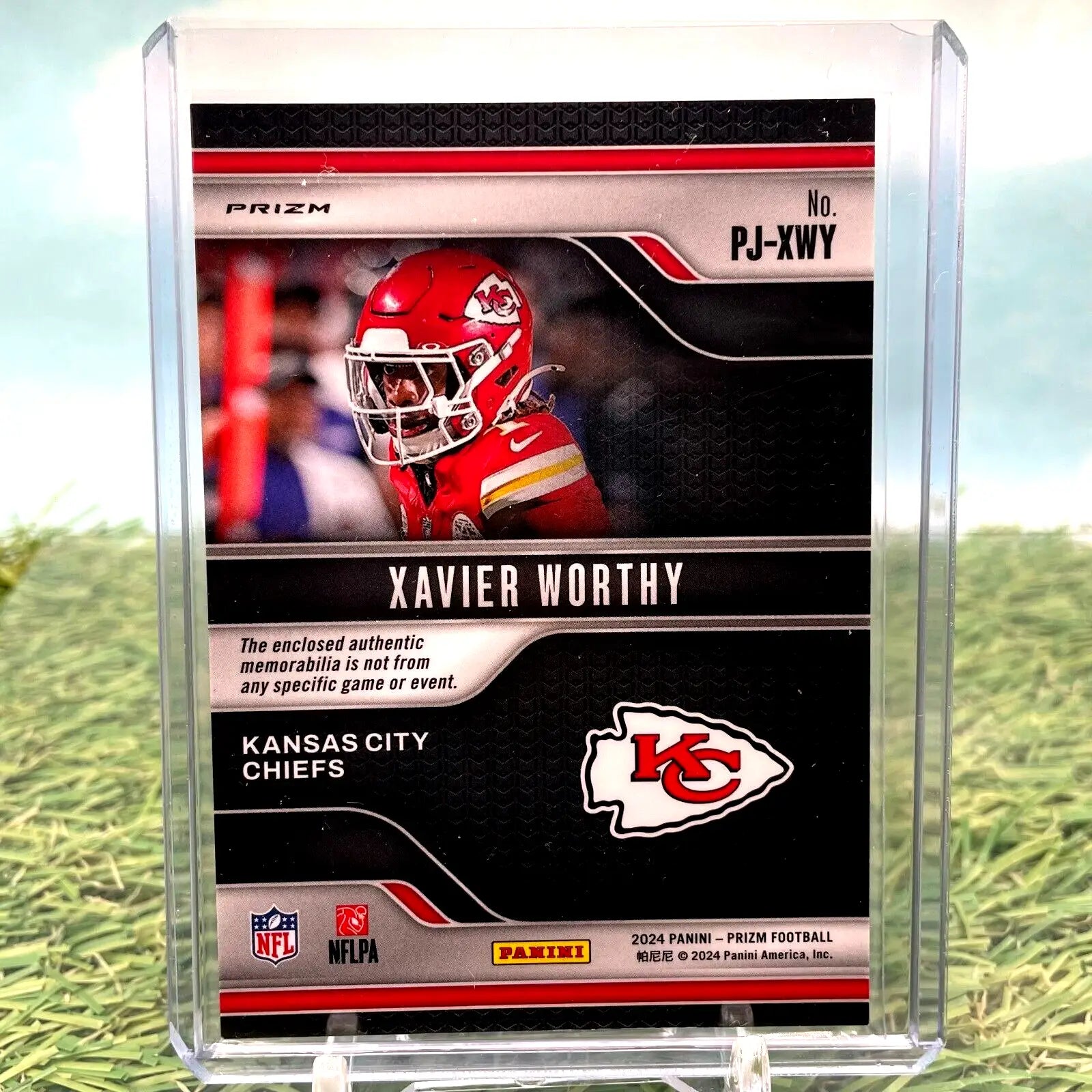 Xavier Worthy trading card from 2024 Panini Prizm Premier Jerseys collection