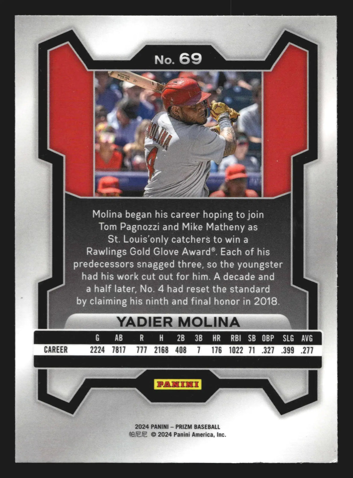 2024 Panini Prizm Yadier Molina #69 St. Louis Cardinals - Baseball Card Single