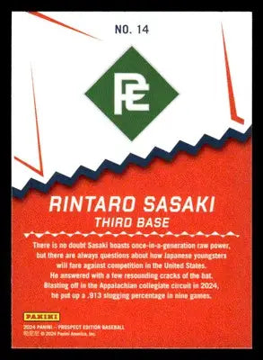 2024 Panini Prospect Edition #14 Rintaro Sasaki Ping! - Baseball Card Single
