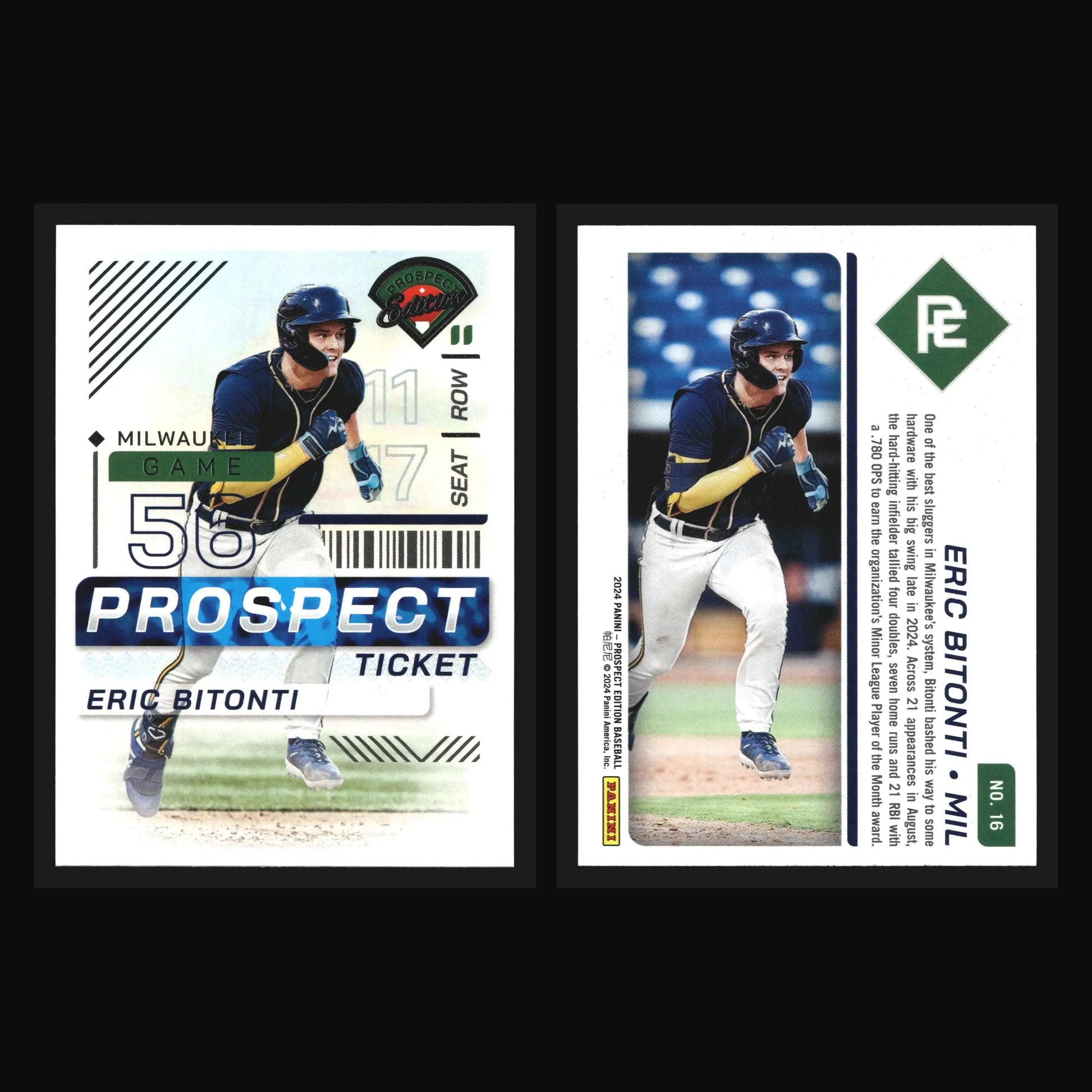 2024 Panini Prospect Edition #16 Eric Bitonti Prospect Ticket Milwaukee Brewers - Baseball Card Single