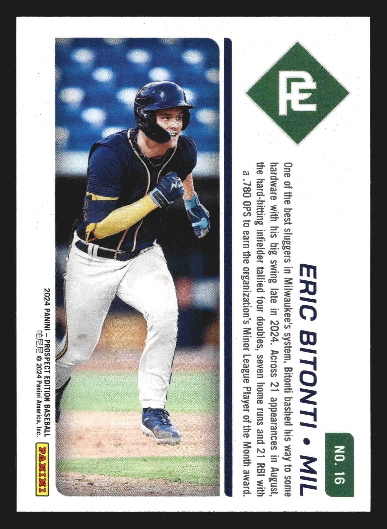 2024 Panini Prospect Edition #16 Eric Bitonti Prospect Ticket Milwaukee Brewers - Baseball Card Single