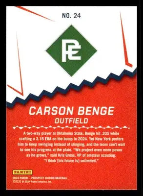 2024 Panini Prospect Edition #24 Carson Benge Ping! - Baseball Card Single