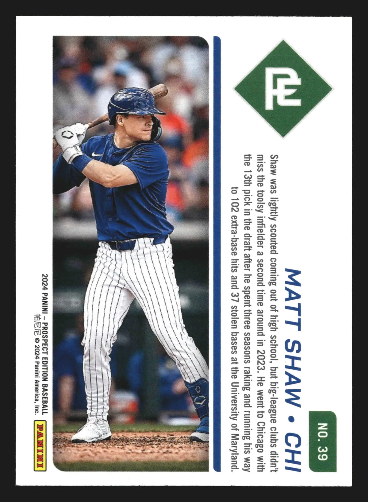 2024 Panini Prospect Edition Matt Shaw #39 Prospect Ticket Cubs - Baseball Card Single