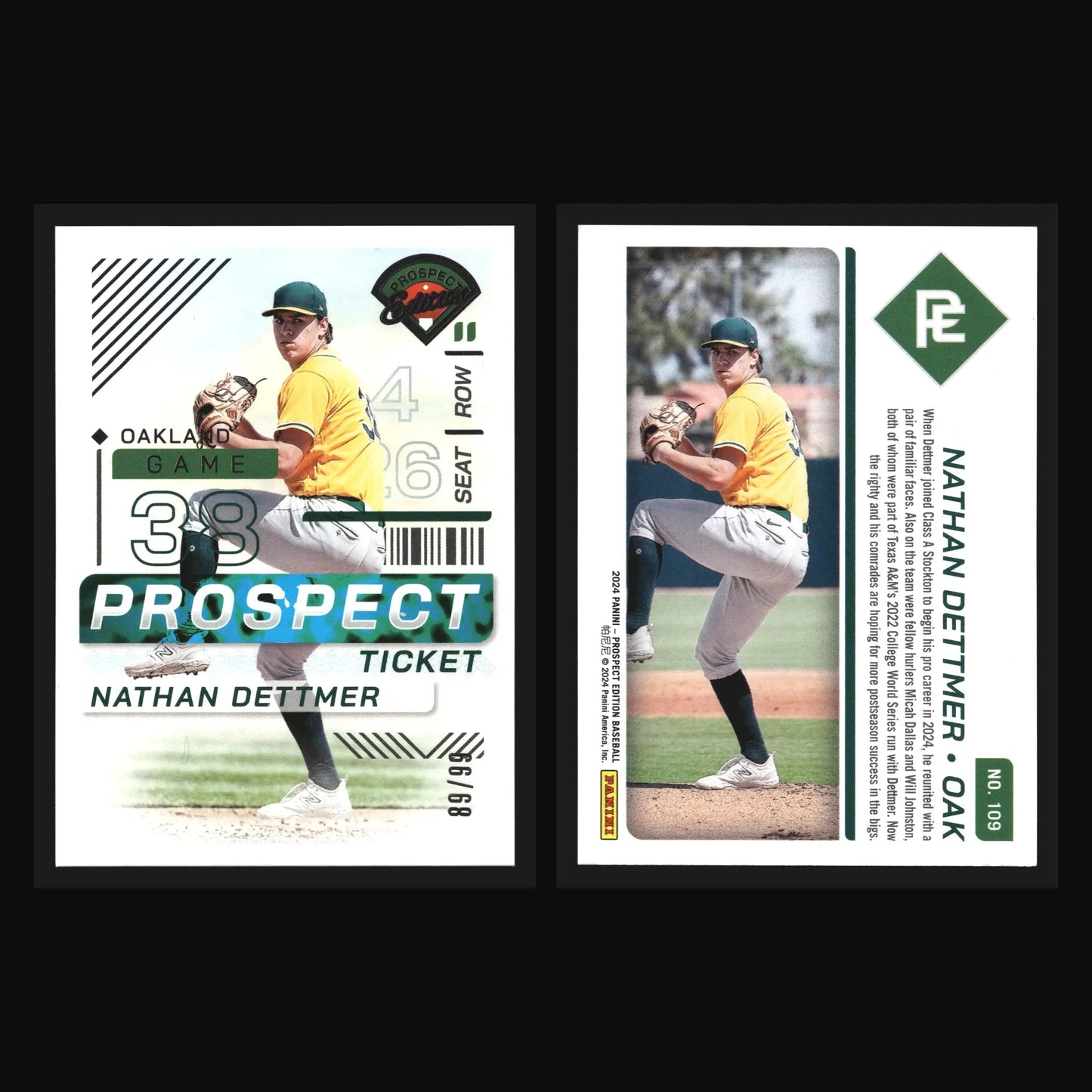 2024 Panini Prospect Edition Nathan Dettmer #109 Purple /99 Athletics - Baseball Card Single