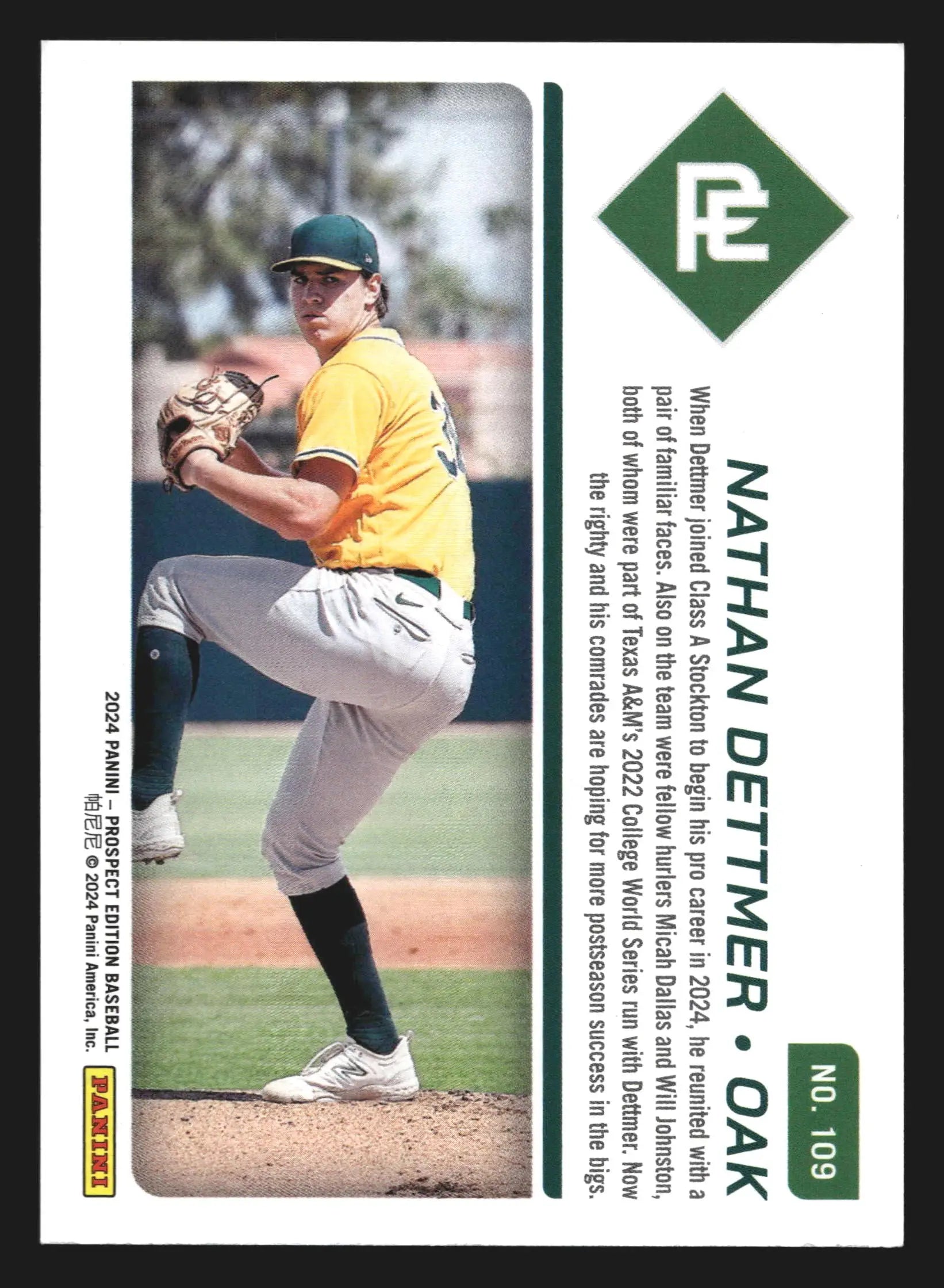2024 Panini Prospect Edition Nathan Dettmer #109 Purple /99 Athletics - Baseball Card Single