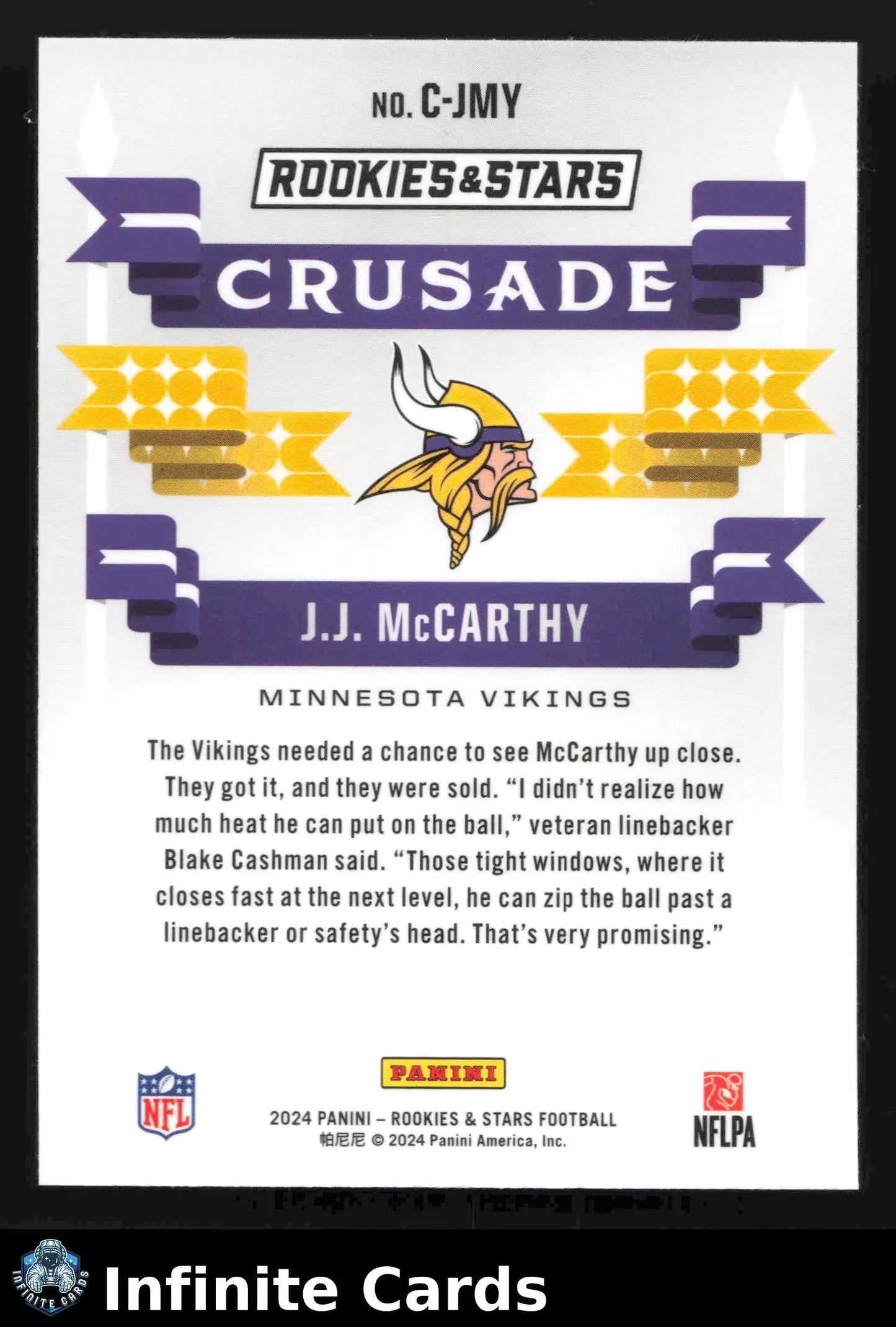 2024 Panini Rookies & Stars J.J. MCCARTHY #C-JMY Crusade Minnesota Vikings RC - Football Card Single