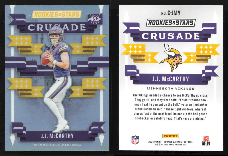 2024 Panini Rookies & Stars J.J. MCCARTHY #C-JMY Crusade Minnesota Vikings RC - Football Card Single