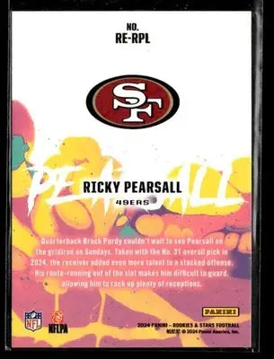 2024 Panini Rookies & Stars Ricky Pearsall #RE-RPL Rookie Exclusive 49ers - Football Card Single