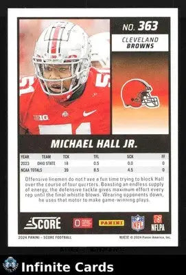 2024 Panini Score Football MICHAEL HALL JR. #363 Cleveland Browns RC - Football Card Single