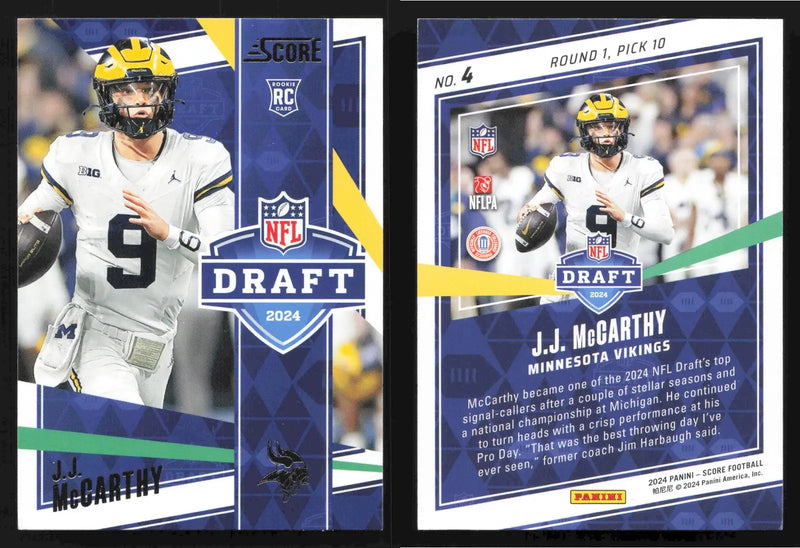 2024 Panini Score J.J. MCCARTHY #4 Minnesota Vikings RC - Football Card Single