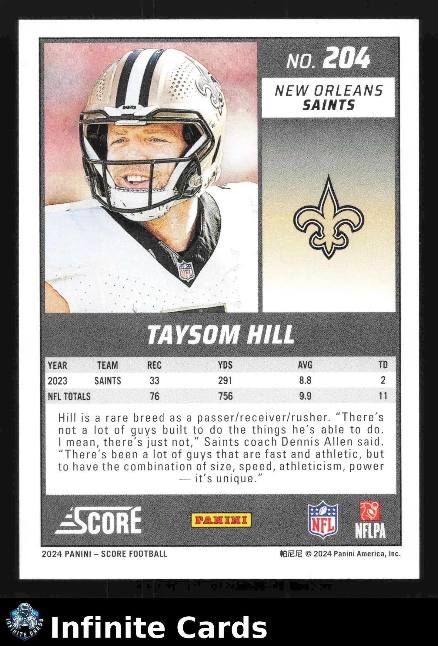 2024 Panini Score TAYSOM HILL #204 New Orleans Saints - Football Card Single