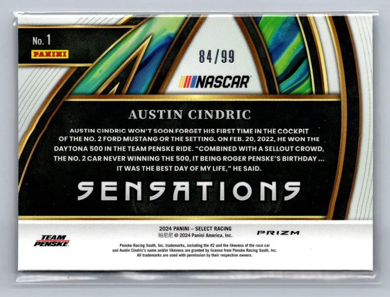 2024 Panini Select #1 Austin Cindric Sensations Red Prizms #/99 Team Penske - Trading Cards (Singles): Racing Card
