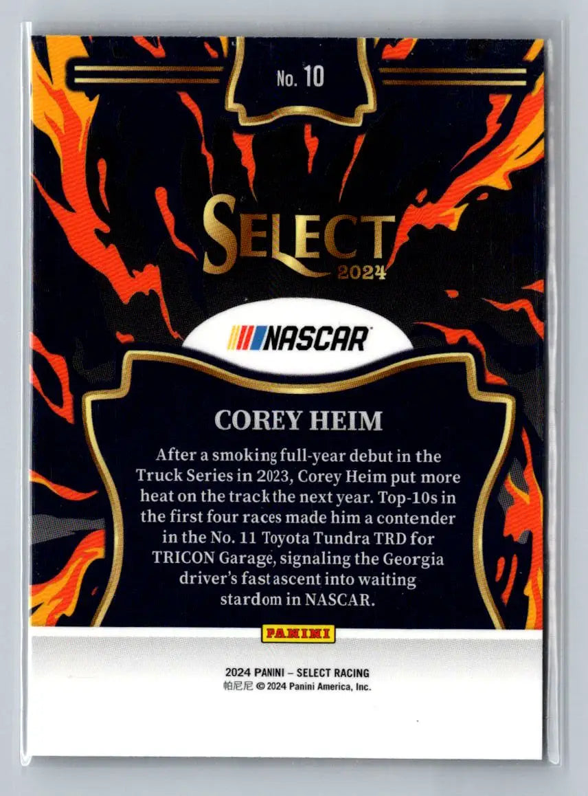 2024 Panini Select #10 Corey Heim En Fuego Tricon Garage - Racing Card Single