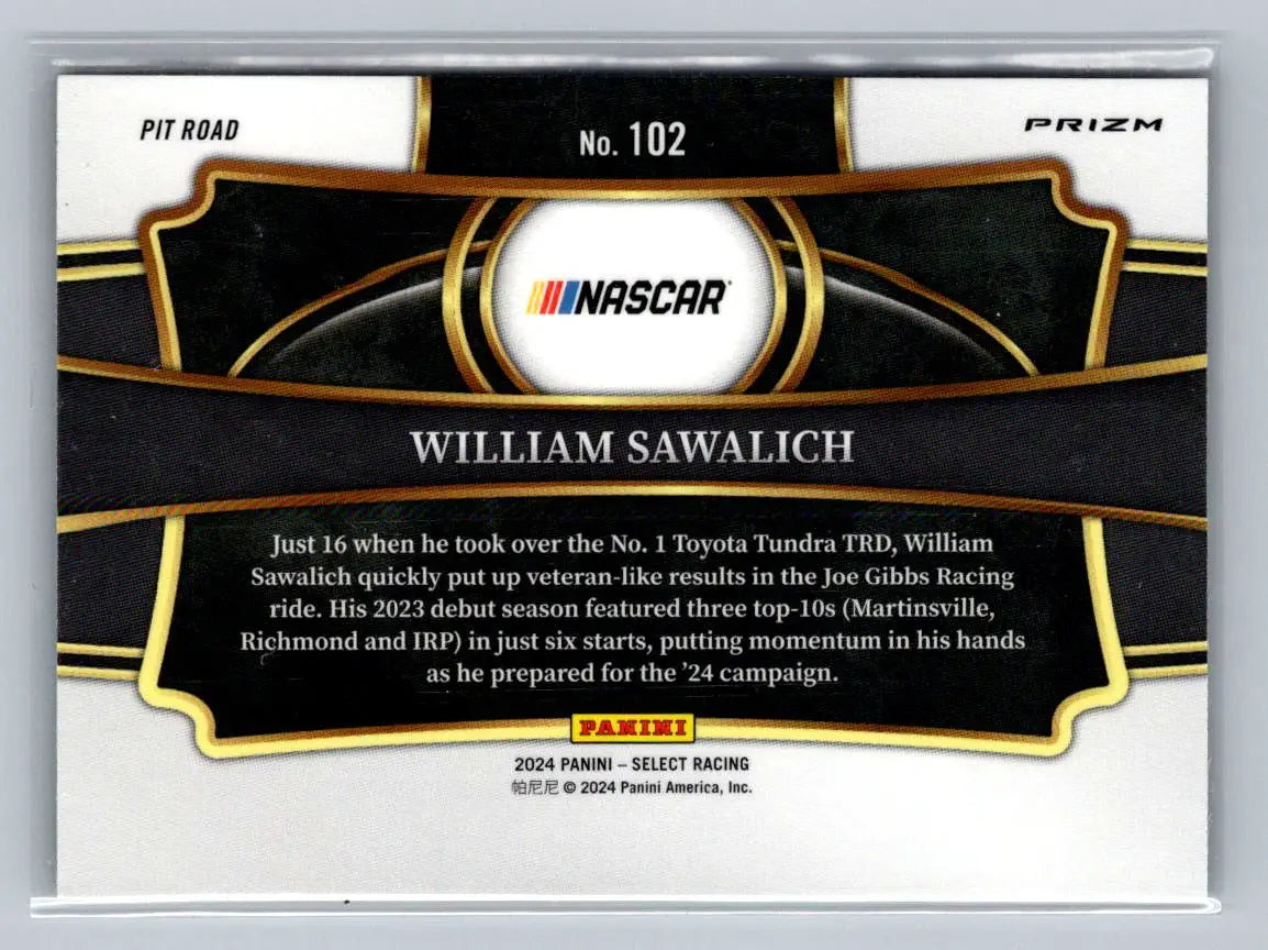 2024 Panini Select #102 William Sawalich Tri-Color Prizms Joe Gibbs Racing - Racing Card Single