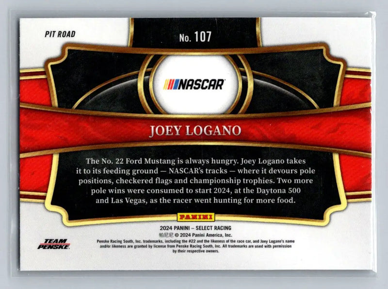 2024 Panini Select #107 Joey Logano Team Penske - Racing Card Single