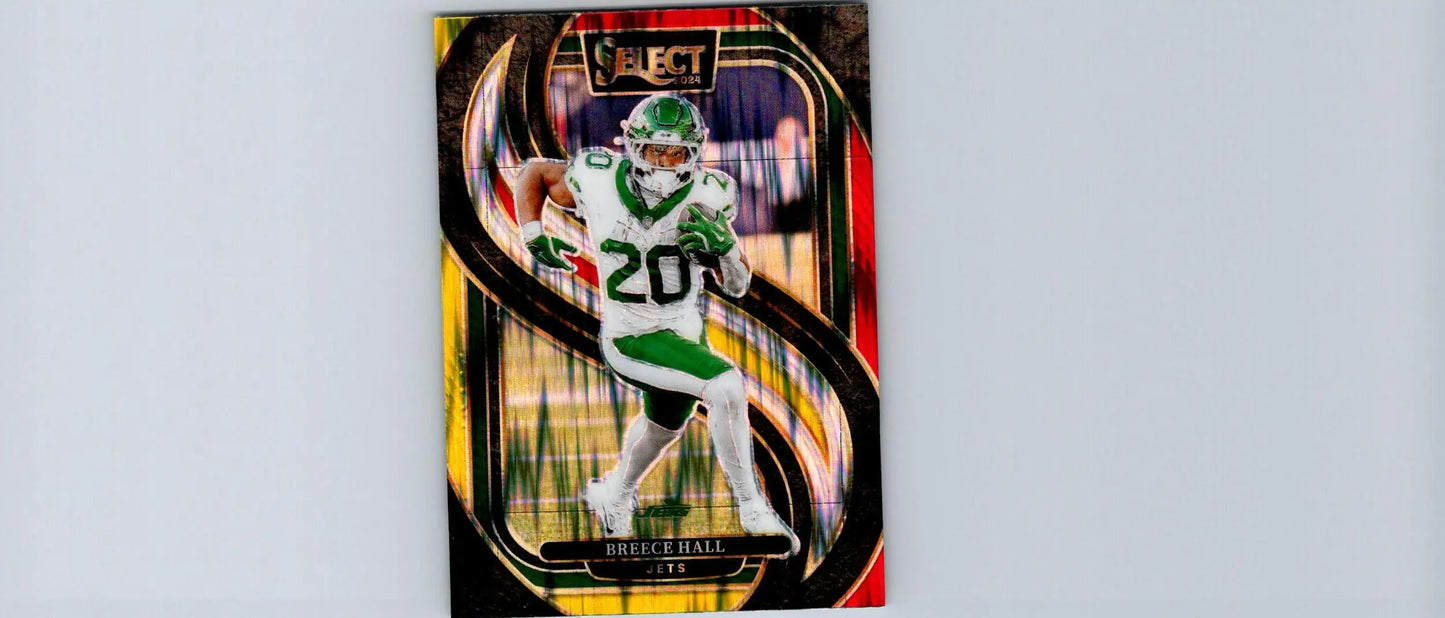 Breece Hall New York Jets trading card featuring Red and Yellow Prizm Shock design