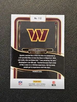 2024 Panini Select #112 Jayden Daniels - Football Card Single