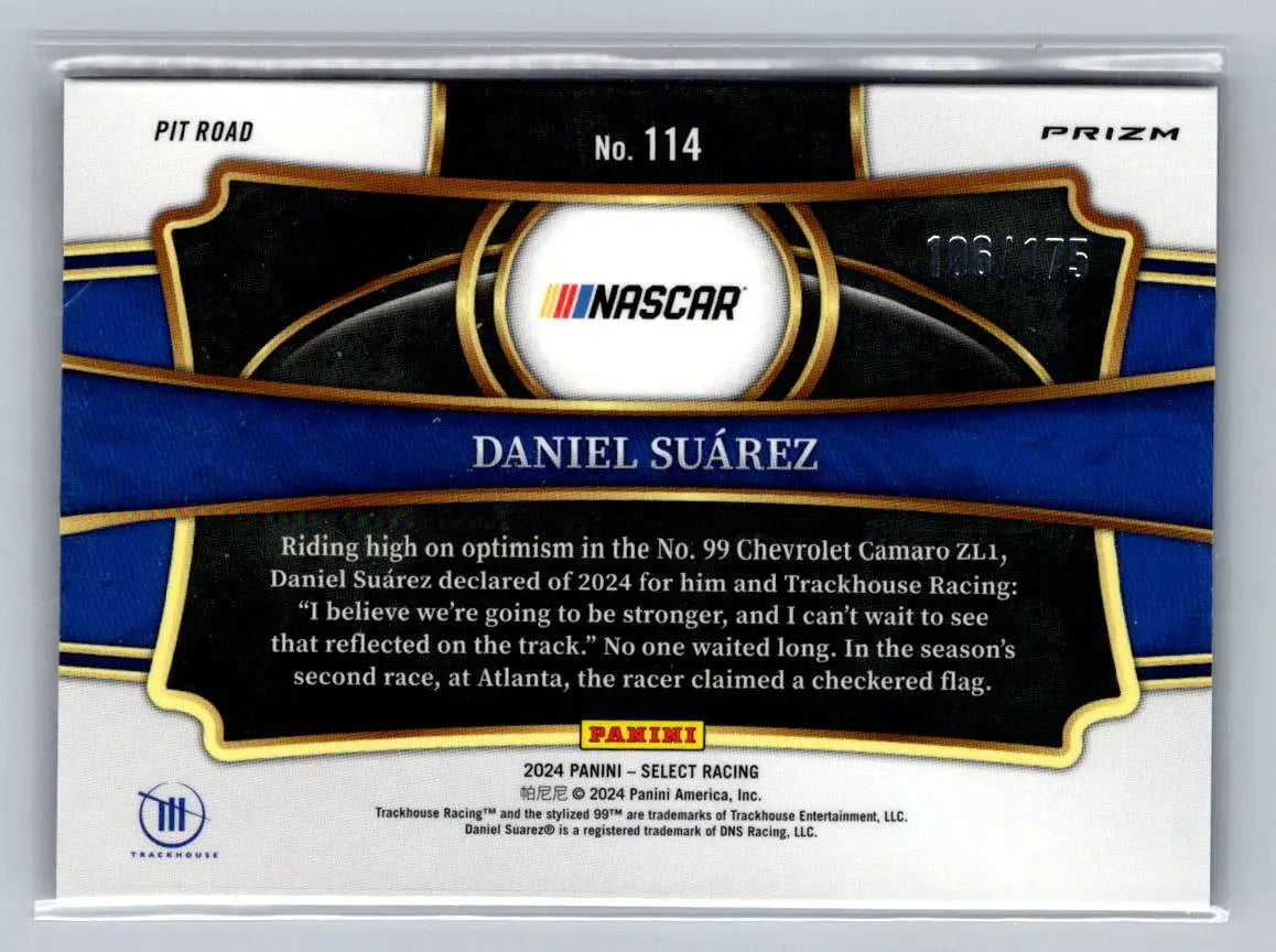 2024 Panini Select #114 Daniel Suarez Blue Prizms #/175 Trackhouse Racing - Racing Card Single