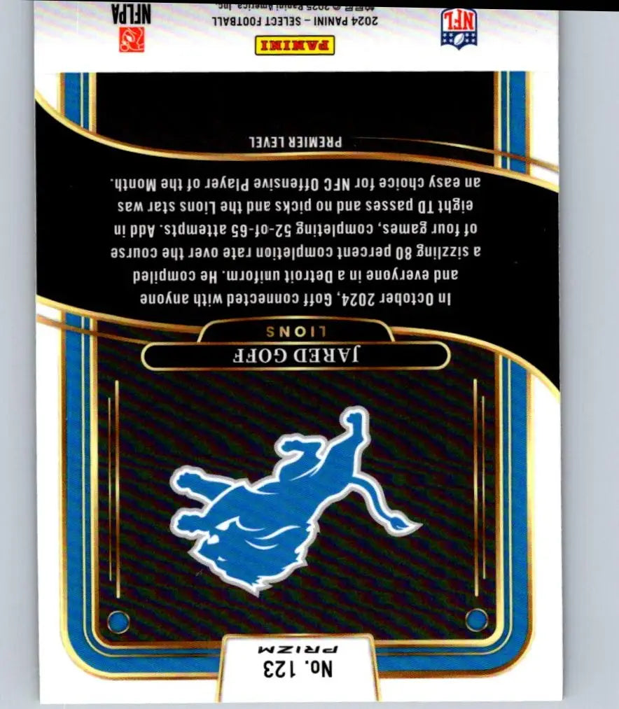Collectible Jared Goff football trading card featuring Jared Goff Red and Yellow Prizm Shock