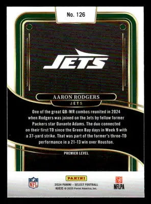 2024 Panini Select #126 Aaron Rodgers New York Jets - Football Card Single