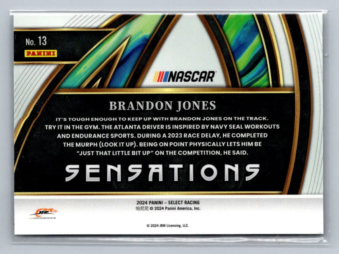 2024 Panini Select #13 Brandon Jones Sensations JR Motorsports - Racing Card Single