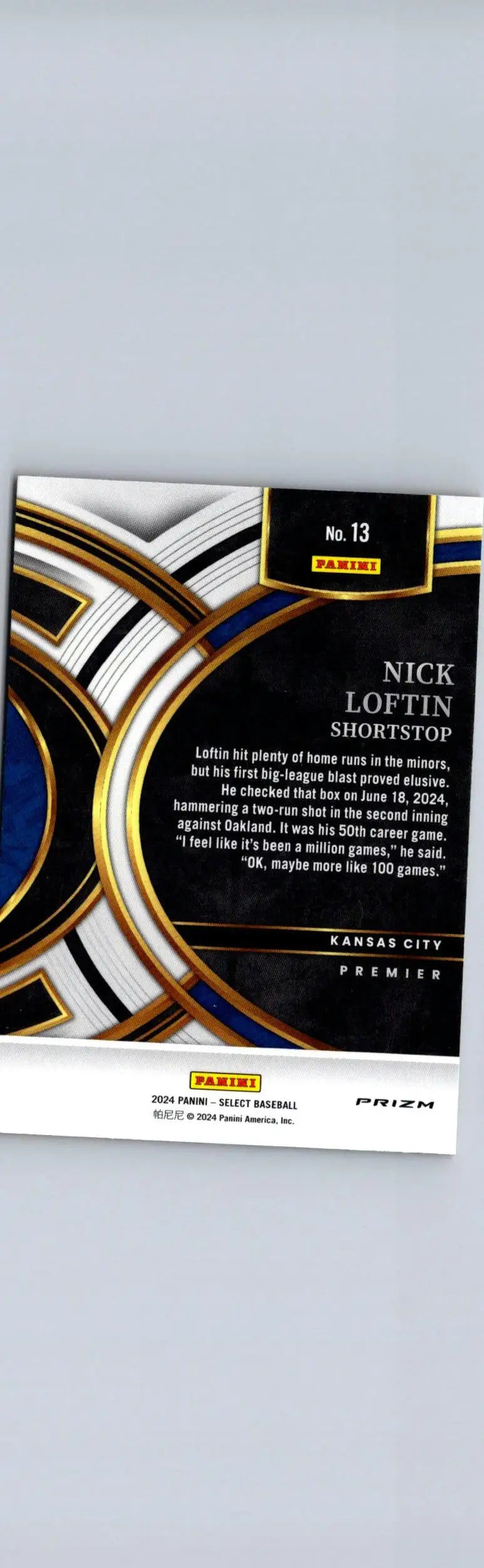 Nick Loftin baseball card from 2024 Panini Select featuring Loftin Tiger Prizms